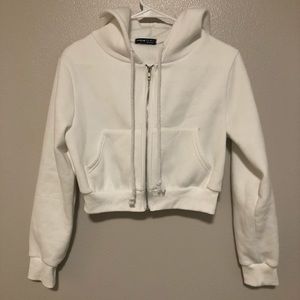 White crop zip up hoodie NWOT